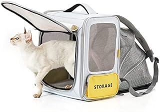 PETKIT Cat Backpack Carrier Expandable, Breathable Rucksack with Front Opening-Mesh Window-Pockets, Foldable Backpack Bag, Airline Approved for Carrying Dog Cat Up to 6KG for Hiking, Walking,Travel