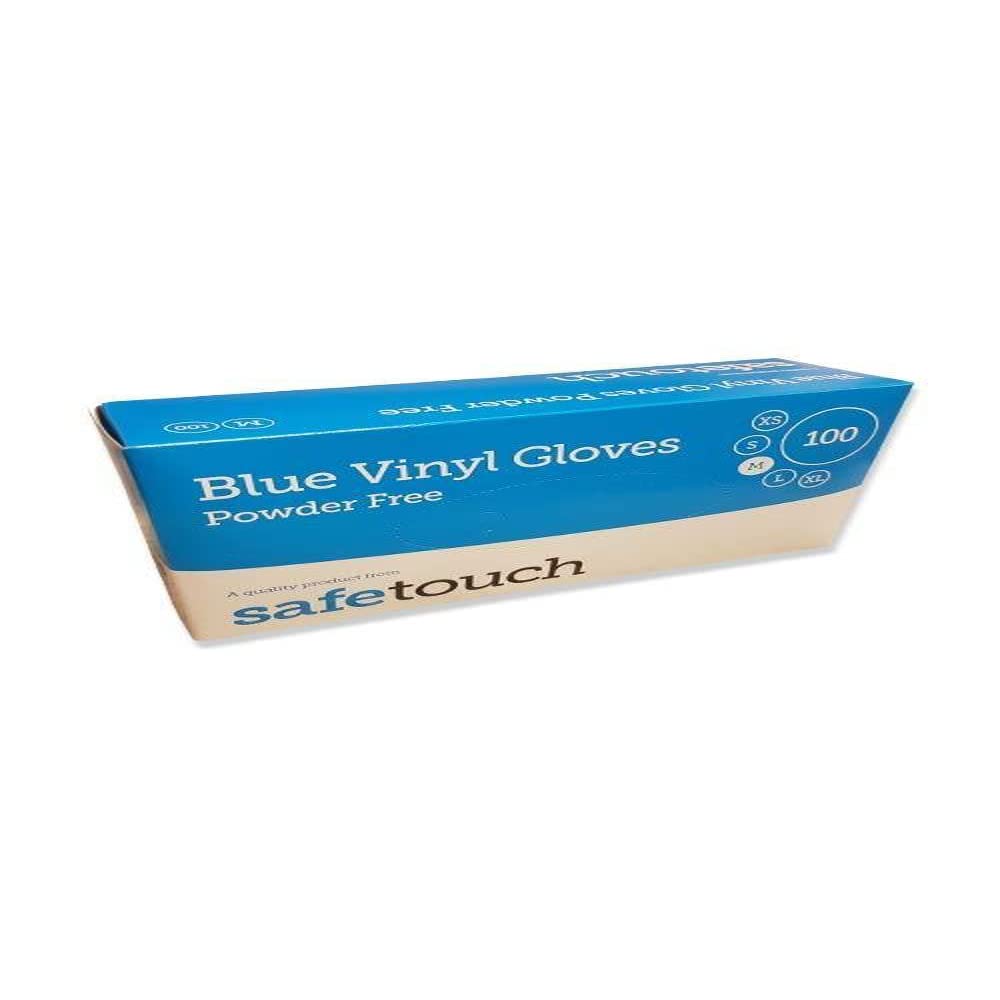 SafeTouch50000030 Powder Free Vinyl Gloves, Small, Blue (Pack of 100)