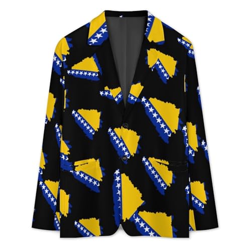 Bosnia Map Flag Mens Suit Jacket Lapel Blazers V Neck Button Business Coat Tuxedo for Wedding Party3