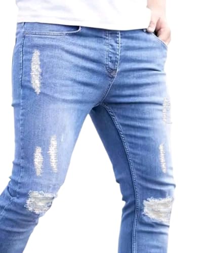 Men's Slim Fit Distressed Denim Jeans, Light Blue Wash, Mens Skinny Jeans4