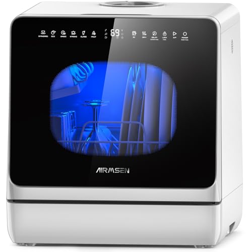 AIRMSEN Countertop Dishwasher - 8 Programs and 3 Useful Functions, Integrated Water Softener, Delayed Start, Child Lock, No Hookup Needed, Portable Mini Size for Home, Apartments & RVs AIRMSEN Countertop Dishwasher - 8 Programs and 3 Useful Functions, Integrated Water Softener, Delayed Start, Child Lock, No Hookup Needed, Portable Mini Size for Home, Apartments & RVs