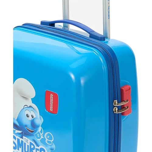 Image of American Tourister Smurfs 53 CM Small Suitcase with Combination Non TSA Lock & 4 Wheels Hard-Sided PC Cabin Luggage /Trolley Bag for Travel /Luggage Bag with Spinner Wheels for Travel- Blue /Red