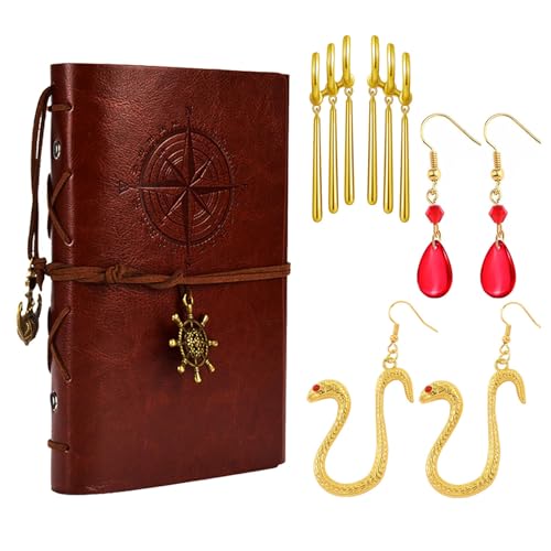 HJYZY Anime OP Jewelry Accessory Boa Hancock Snake Earrings Zoro Ear Studs Set Leather Bound Pirate Journal Writing Notebook with Stickers 14 Pcs, Metal, Sin piedra preciosa