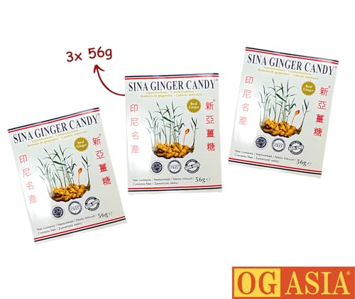 SINA Ginger Candy – 3er Pack – Würzig Süßer Ingwer Bonbon Einzelpacks – OG ASIA – 3x 56g