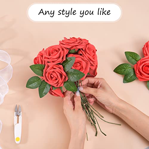 Uzer Artificial Flowers 25 Packs, Fake Flowers Roses For Diy Wedding Bridal Bouquets Centerpieces Bridal Shower Party Home Flower Arrangement Decorations (Red Rose) #TOP5