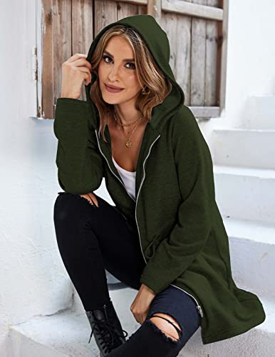 Leaduty Womens Long Sleeve Zip Up Fuzzy Fleece Tunic Sweatshirt Hooded Jacket Cardigan Coat Outwear(Army Green,Medium) #TOP2