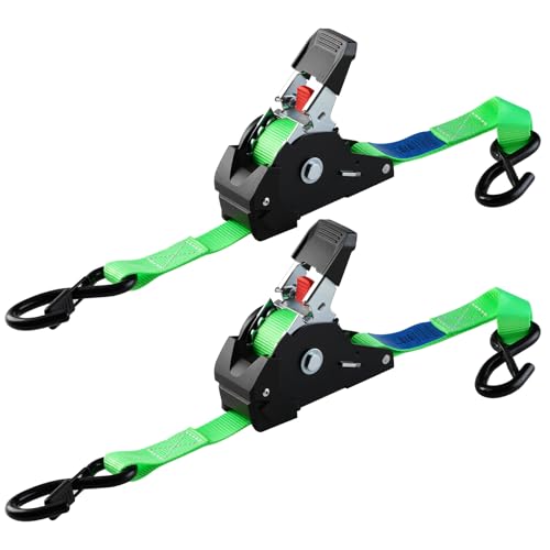 TLGREEN Automatik Spanngurt 2 Stück 3 m x 25mm Selbstaufrollende Spanngurte mit S Haken 748kg Bruchfestigkeit Zurrgurt für LKW Anhänger Motorrad Fahrrad & Mehr Ratschengurt Grün
