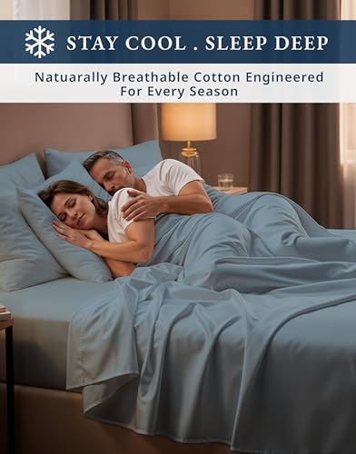 Image of LANE LINEN King Sheets 100% Egyptian Cotton Sateen - French Blue | Cooling Sheets King Size - 4-Piece Set, For A Luxurious Night's Sleep, For A Silky Hotel-Style Bed, Luxe Sheen,