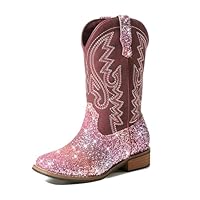 Atsroel Toddler Girl Boots Square Toe Cowgirl Kids Boots Embroidered Pink Western Boots For Girls Cowboy Boots For Toddler/Little Kid/Big Kid