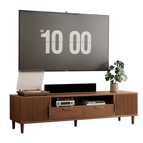 Image of Solid Sheesham Wooden Tv Unit with 2 Drawer, 2 Doors & 2 Shelf Storage | Media Console Tv Cabinet | Tv Stand Wih Elegant Design for Home Decor | (60 x 16 x 16 inches)