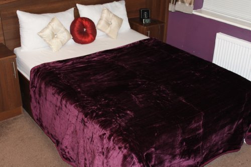 AHOC - Coperta in finto visone, morbido, misura kingsize, 200 x 240 cm, colore: viola melanzana, ideale per copridivano o come coperta da letto