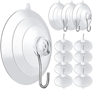 ASTER Hooks, 12 Packs Heavy Duty Wall Hooks for Hanging Removable Waterproof Bathroom Hooks Wall Hanging Suction Cups Sucker Hooks Transparent Hooks for Kitchen Glass Door (1.8Inch)
