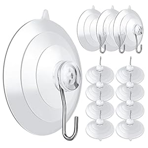 ASTER 12Packs Zuignap Haken – PVC Zuighaak met Metalen Haken Heavy Duty Zuignap Pad voor Borden, Thuis Keuken Badkamer Muur (1,8 inch)