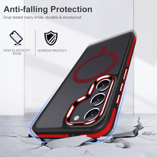 Image of MALEWOLF Case for Samsung Galaxy S23 Plus, Compatible with Magsafe, Magnetic Case with Anti-Slip Edge, Shockproof Translucent Color Cover for Galaxy S23+ 5G (Black /Red)