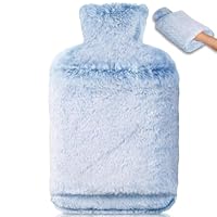 BOLEi Wärmflasche mit Weichem Bezug –Auslaufsicher 2L Groß Wärmflaschen mit Känguru-Tasche,Naturkautschuk +Bettflasche Flauschig (hellblau)