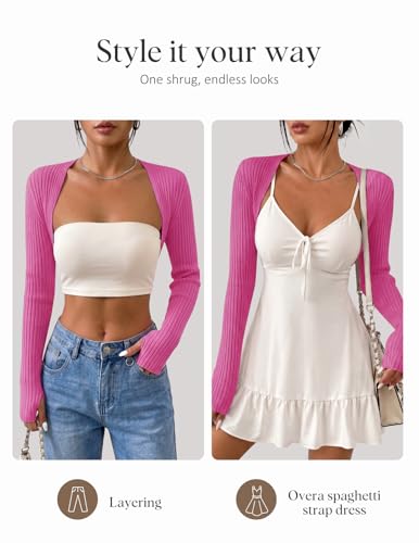 Image of Women's Long Sleeve Shrug Sweaters Knit Bolero Shoulder Open Cropped Cardigan