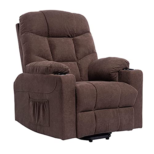 Living Room Power Lift Massage Recliner Chair For Elderly Heated Ergonomic Lounge Fabric Vibratory Massage Chair With Cup Holders/Heating/Remote Control #TOP6