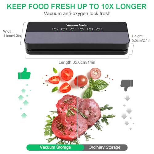AUAUY Vacuum Sealer, 5-in-1 Food Vacuum Sealer Machine with 65 KPA Powerful Suction, Multi-Functional Food Vacuum Sealer for Dry and Moist Food Fresh Preservation 30 Vacuum Bags Included - Image 2