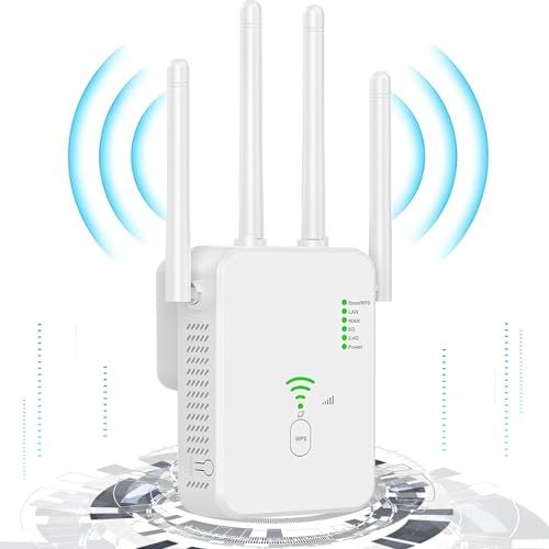 Yarniss 2024 Nuevo Repetidor WiFi, Repetidor WiFi Potente 1200Mbps, Amplificador WiFi inalámbrico de doble banda 5GHz y 2.4GHz con WPS, WiFi Extender Puerto Gigabit, Compatible con todos los routers