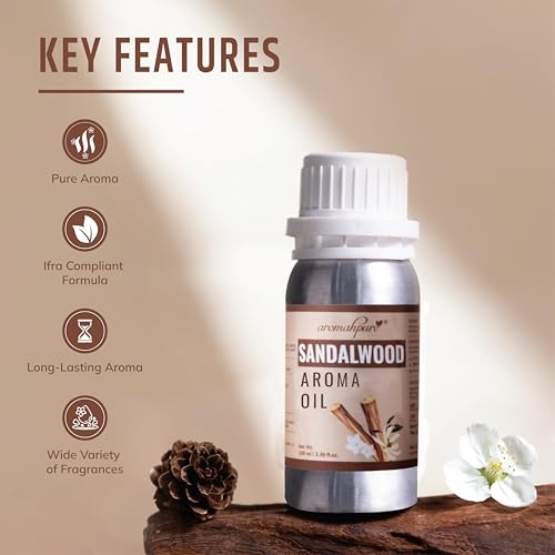 Image of Aromahpure Sandalwood Aroma Oil | 100ml Undiluted & Natural | Long-Lasting Scent for Aromatherapy, Candle & Soap Making, Diffusers, Room Freshener, Humidifier, Bathroom Revitalizer & Home Essentials