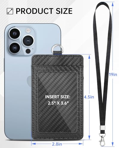 Teskyer Badge Holder with Lanyard, Leather ID Name Badge Card Holder with Lanyard for ID Badges, Vertical, Carbon Fiber Black - Thumbnail 6