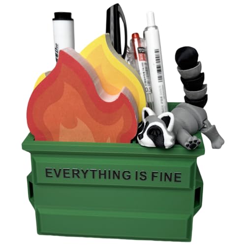 Infmetry Funny Garbage Can Fire Pen Holder with 300 Sticky Notes Cute Desk Organizer for Office White Elephant Gag Gift for Coworkers Men Women Unique Office Supplies & Decor
