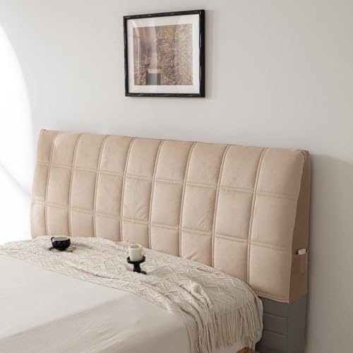 Image of HOMETHREADS Velvet Padded Headboard Cover with Foam - Soft, Wrinkle-Resistant Bed Back Protector, Suitable for Wooden, Leather & Upholstered | Fits 6 ft Headboards only (68x180 cm)(Beige)