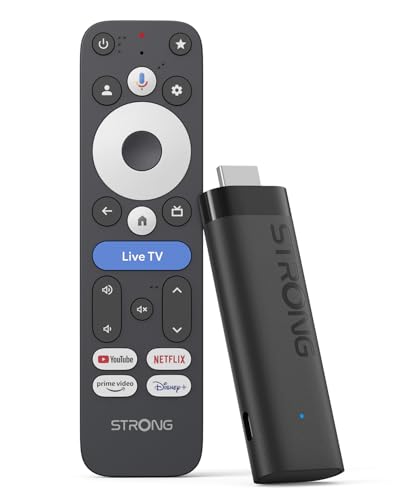STRONG Leap Nova X – TV Stick 4K UHD, 2 GB RAM + 32 GB Memoria, Dolby Vision, HDR10+, Dolby Atmos, Wi Fi 6, Asistente de Voz, Android 14, HDMI 2.1, Streaming de Más de 5000 Apps
