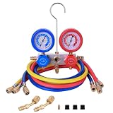 BACOENG Set di manometro CA per R32 R410a, kit di ricarica refrigerante A/C HVAC Manifold Manifold Gauge Set con tubi da 1,5 m e adattatori R410a
