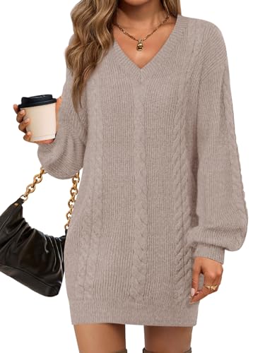 Saodimallsu Womens V Neck Mini Sweater Dress Cable...