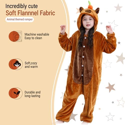 MICHLEY Kids Animal Onesie Cosplay Halloween Christmas Costume One Piece 7-8T, Kapibala, Size120 - 2