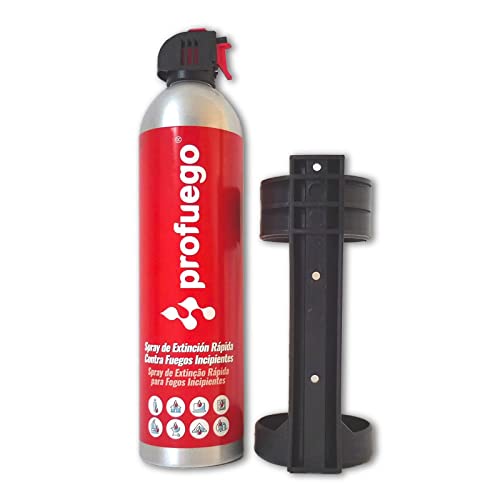Aerosol Extintor Mini Extpray 600 ml. Profuego con soporte. Extinción de fuego incipiente en hogar,cocina,negocio,coche,caravana,etc. Sin mantenimiento. Español/Portugúes