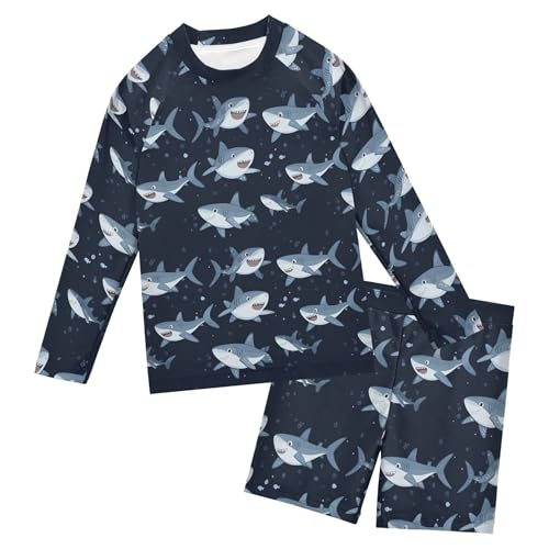 Cute Shark Toddler and Baby Boys' 2-Piece Swimsuit Trunk, Long Sleeve Rashguard Bathing Suit B0404966