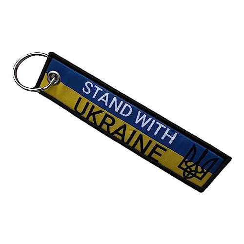 Gemelolandia | Llavero de tela doble cara Stand with Ukraine - Apoyo a Ucrania 13 x 3 cm | Llaveros originales para Regalar