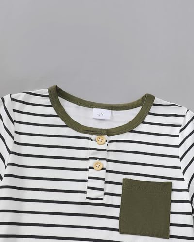 Image of Rosibel Boys' Clothing Sets Crewneck Kids Clothes Striped Button-Up Toddlers Boys Clothes with Pocket Black 6Y