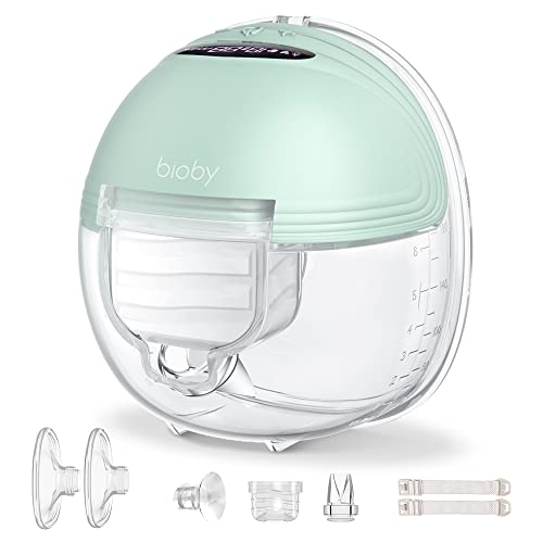 Bioby Wearable Breast Pump Hands Free, Portable Breast Pump with 3 Modes & 12 Levels,LCD Display Low Noise Breast Pump for Travel Office Outdoors,1 Pack,21/24/27mm Green