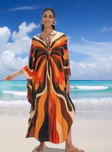 Image of Yanziliu Kaftan Dress for Women,Plus Size Hawaiian Batwing Sleeve Beach Cover Up Summer Swimsuit Dresses