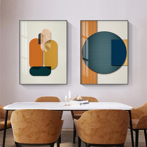 Cuadros de lienzo geométricos abstractos dorados de 60x70cm en set de 2 láminas modernas sin marco