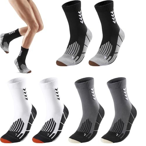 3 Paia calze uomo, Calze running uomo, Calzini Compressione Uomo Running Calze da Corsa Trekking Anti-Vesciche Con Cuscino a Zone Ventilazione in Rete e Supporto Dell'arco Plantare (A)