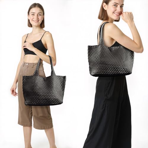 Woven tote Bag for Women, Large woven handbag Shoulder Bag Soft Vegan Leather with Inner Zipper Pouch3