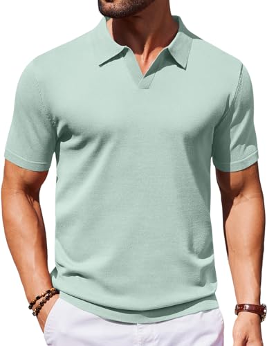 Image of COOFANDY Men's V Neck Short Sleeve Stretch Knit Polo Shirt