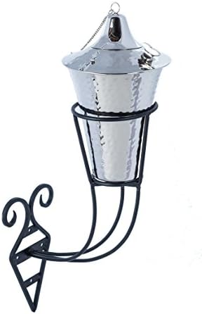 Kona Wall Sconce Oil Torch - Fancy Wall Mount Oil Lamp is Perfect for Indoor or Outdoor Decor - Includes Matching Snuffer and Weatherproof Fiberglass Wick (Hammered Nickel)
