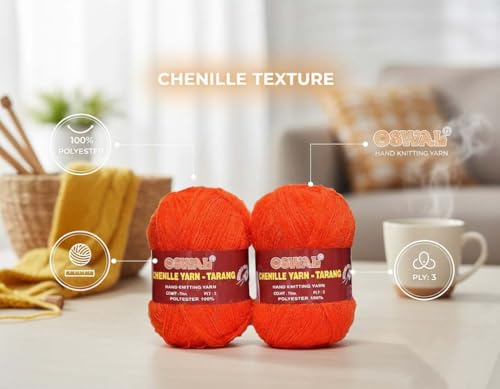 Image of M.G ENTERPRISE Os wal Tarang Knitting Wool Yarn, Soft Fancy Feather Wool Ball Deep Orange 500 gm Best Used with Knitting Needles, Soft Fancy Wool Crochet NeedlesWool Yarn for Knitting.