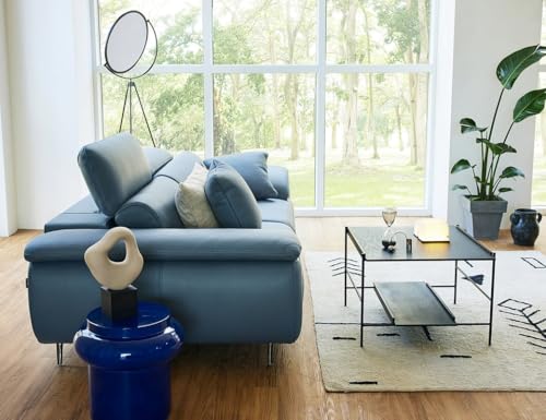 Image of Fabrique Oasis Leatherette 3 Seater Sofa Set with Puffy Moden Design Blue with Moveable Headrest | Stylish Home Office & Living Room Furniture | Lightweight Design with Durable Stainless Steel Legs