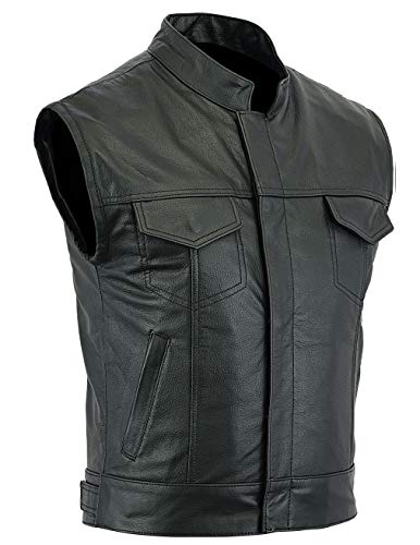 GearX Chaleco de piel para motociclista con chiusura a cerniera Cruiser Chopper Adventure Chaleco para motociclista Moda stile Harley, L