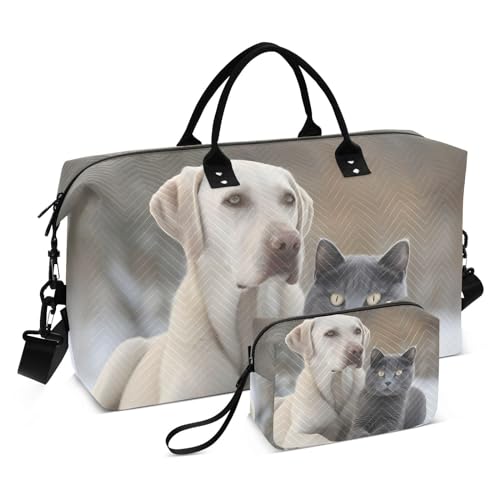 Large Travel Duffel Bag, Labrador Cat Sonw Sport Tote Gym Bag, Shoulder Weekender Overnight Bag for Women Men, Carry On Luggage with Toiletry Bag