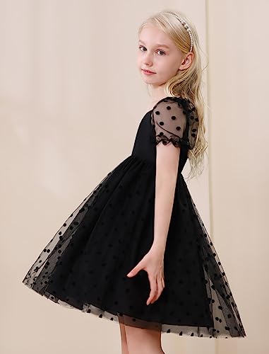 Mebius Girls Mesh Puff Sleeve Sweetheart Neck High Waist Flowy A Line Dress Party Special Occasion 6-12Y3