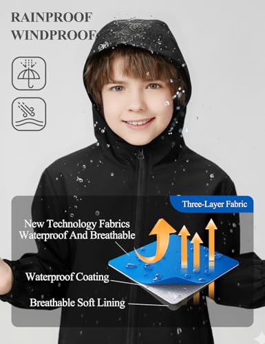 Image of Kids Rain Jacket Lightweight Waterproof Rain Coats Outerwear with Hood for Boys Girls Size 5-15