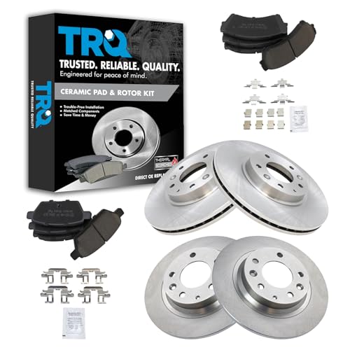 TRQ Front and Rear Ceramic Brake Pad and Rotor Set Compatible with 2006-2012 Ford Fusion 2007-2012 Lincoln MKZ 2006 Lincoln Zephyr 2006-2011 Mercury Milan