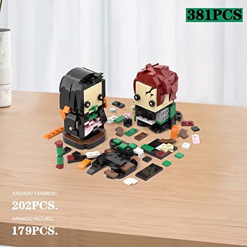 Mooxi-Moc Anime Demon Slayer Brick Mini Headz Tanjirou And Nezuko Building Set,Creative Cute Building Blocks Children Kits,Gifts For Kids(381Pcs) #TOP4